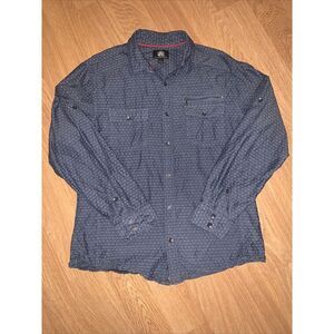Rock & Republic Mens Shirt Large Long Sleeve Button Up~Blue Geometric‎ Pattern